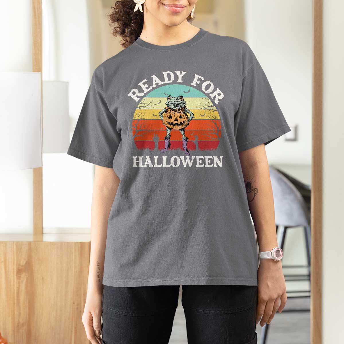 Funny Halloween Frog T Shirt For Women Retro Spooky Season Funny Frogs Costume - Wonder Print Shop