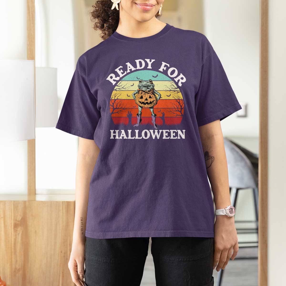 Funny Halloween Frog T Shirt For Women Retro Spooky Season Funny Frogs Costume - Wonder Print Shop