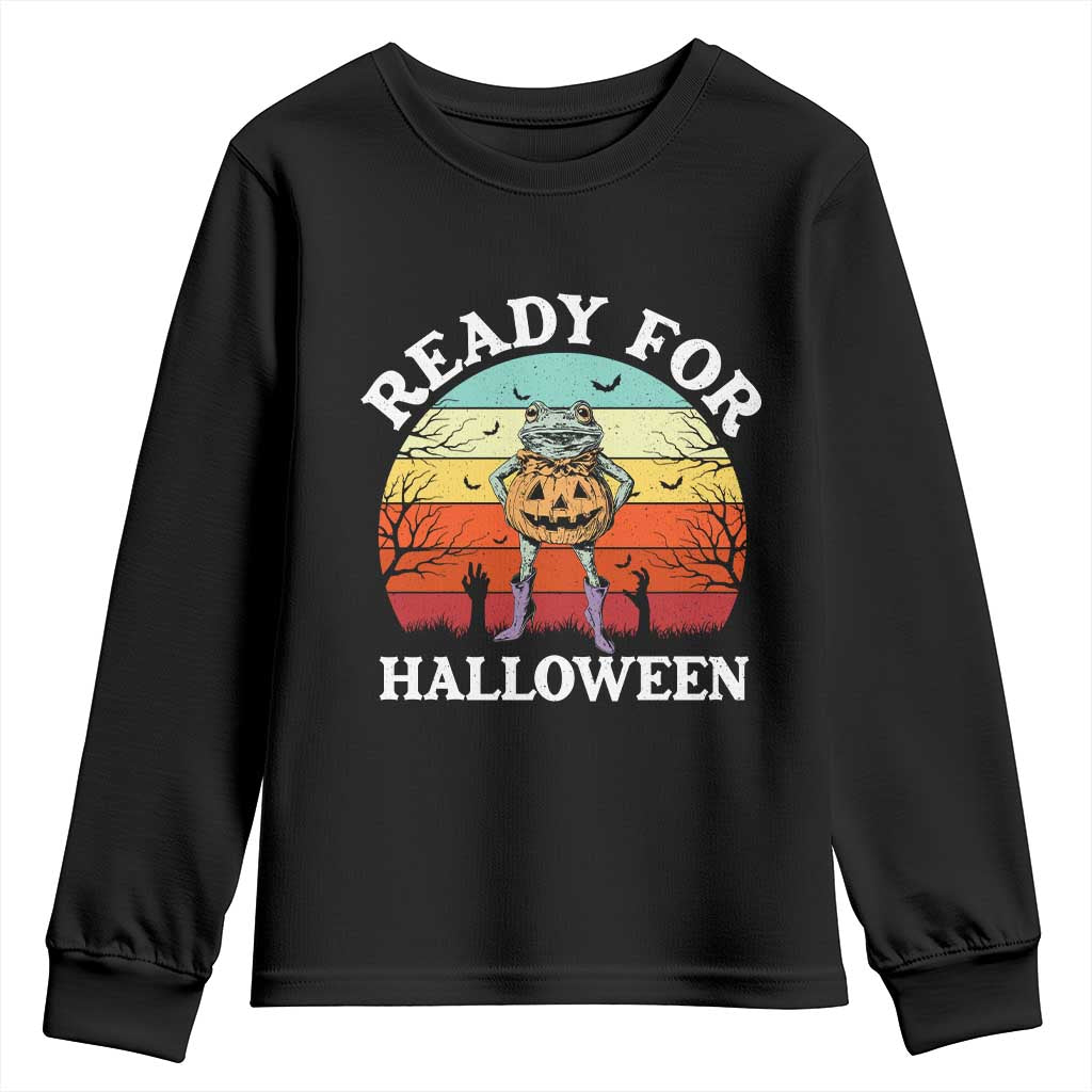 Funny Halloween Frog Youth Sweatshirt Retro Spooky Season Funny Frogs Costume - Wonder Print Shop