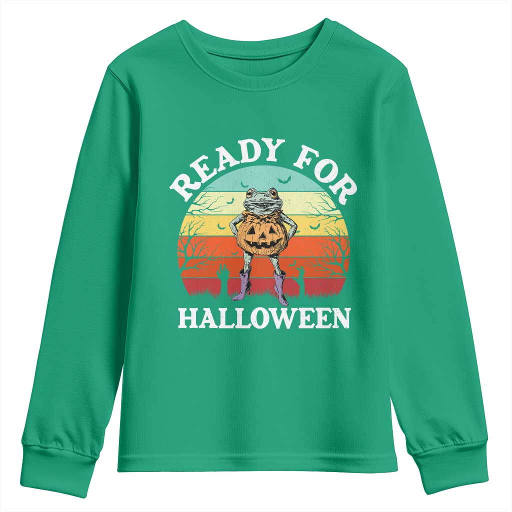 Funny Halloween Frog Youth Sweatshirt Retro Spooky Season Funny Frogs Costume - Wonder Print Shop