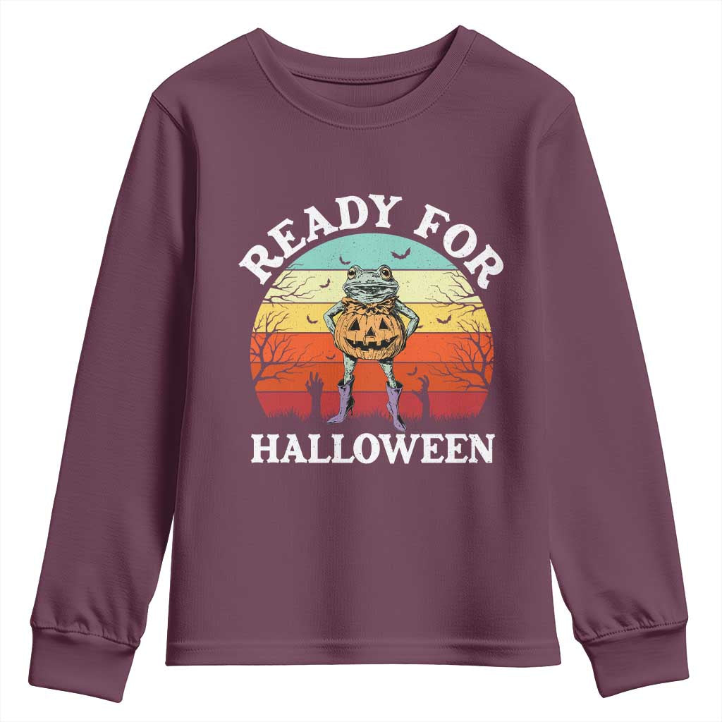Funny Halloween Frog Youth Sweatshirt Retro Spooky Season Funny Frogs Costume - Wonder Print Shop