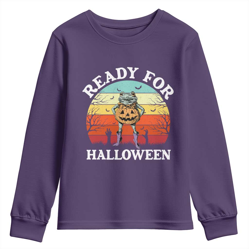 Funny Halloween Frog Youth Sweatshirt Retro Spooky Season Funny Frogs Costume - Wonder Print Shop