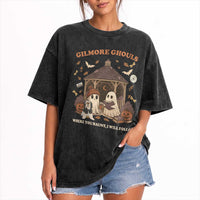 Gilmore Ghouls Halloween Washed Cotton T-Shirt Retro Book Lover Cute Ghost Fall Pumpkin