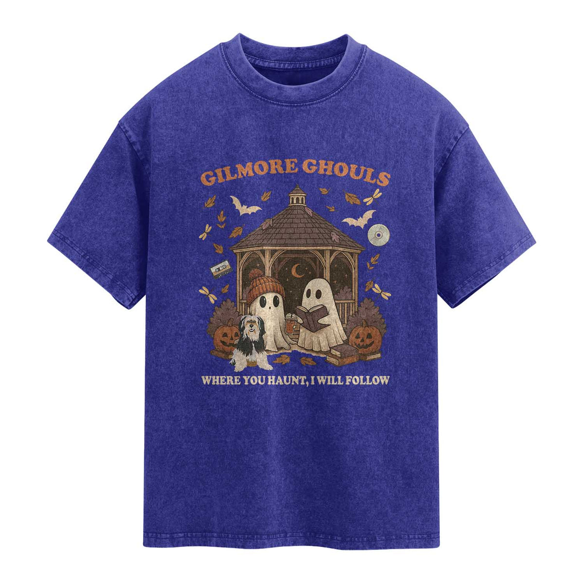 Gilmore Ghouls Halloween Washed Cotton T-Shirt Retro Book Lover Cute Ghost Fall Pumpkin