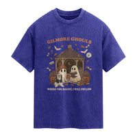 Gilmore Ghouls Halloween Washed Cotton T-Shirt Retro Book Lover Cute Ghost Fall Pumpkin