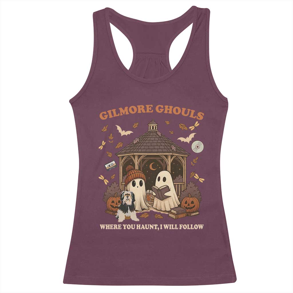 Gilmore Ghouls Halloween Racerback Tank Top Retro Book Lover Cute Ghost Fall Pumpkin - Wonder Print Shop