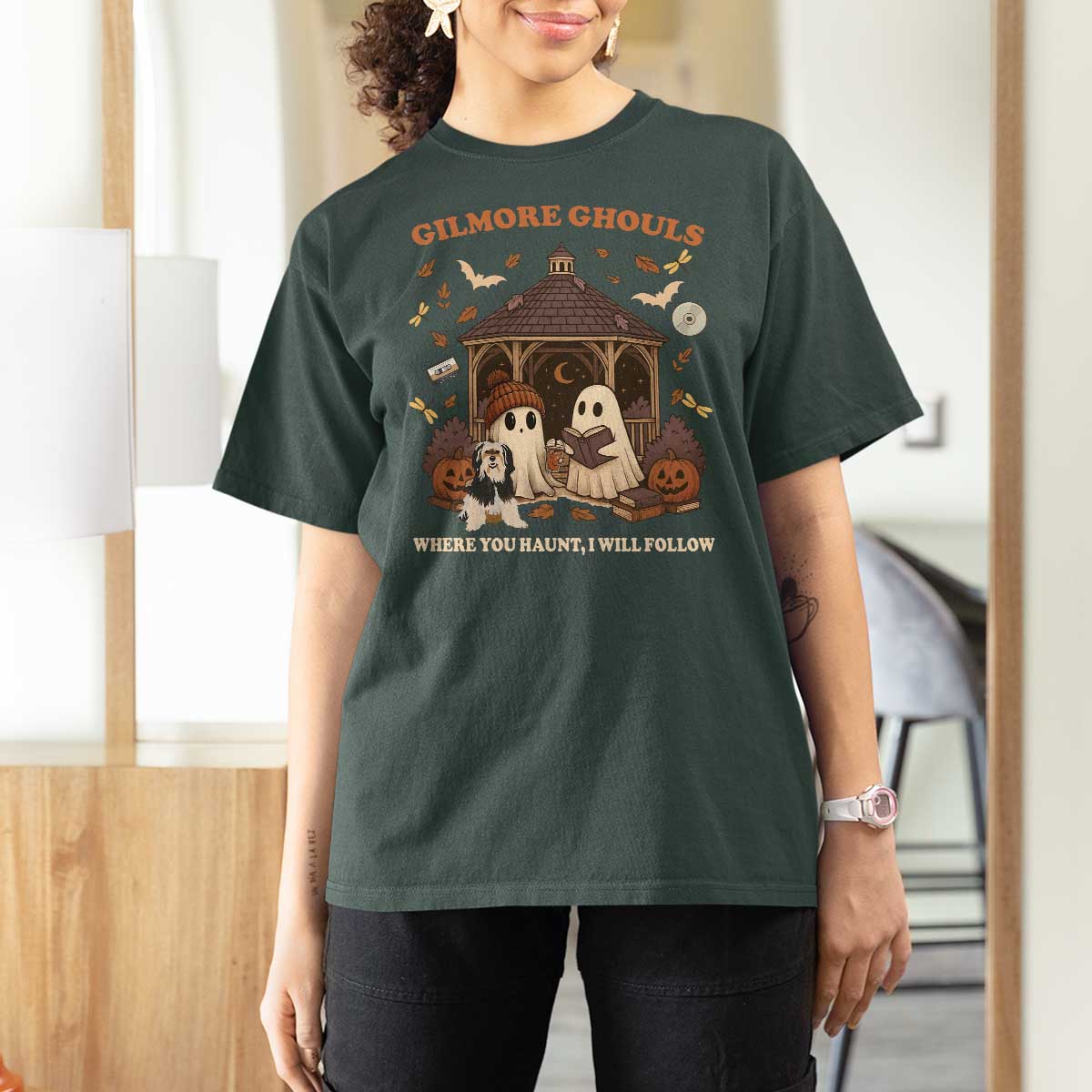 Gilmore Ghouls Halloween T Shirt For Women Retro Book Lover Cute Ghost Fall Pumpkin - Wonder Print Shop