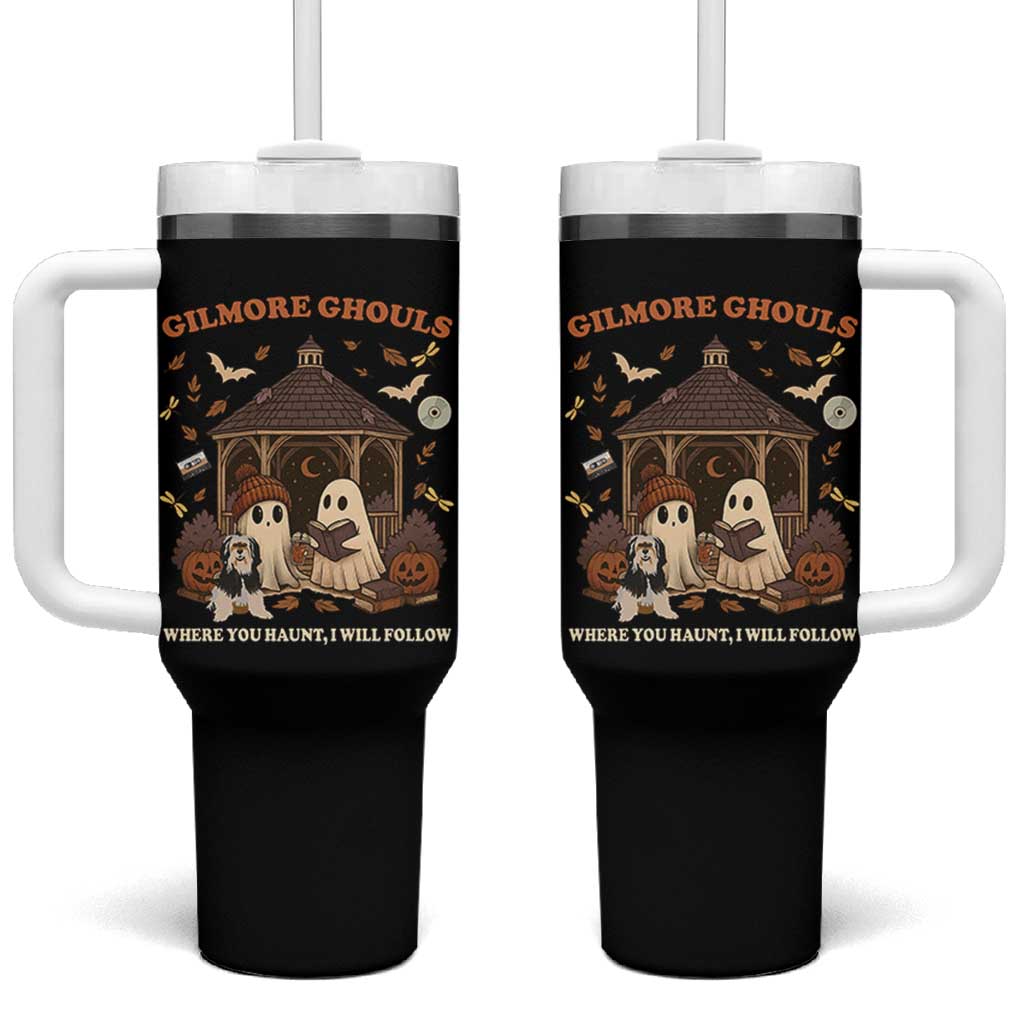 Gilmore Ghouls Halloween Tumbler With Handle Retro Book Lover Cute Ghost Fall Pumpkin - Wonder Print Shop