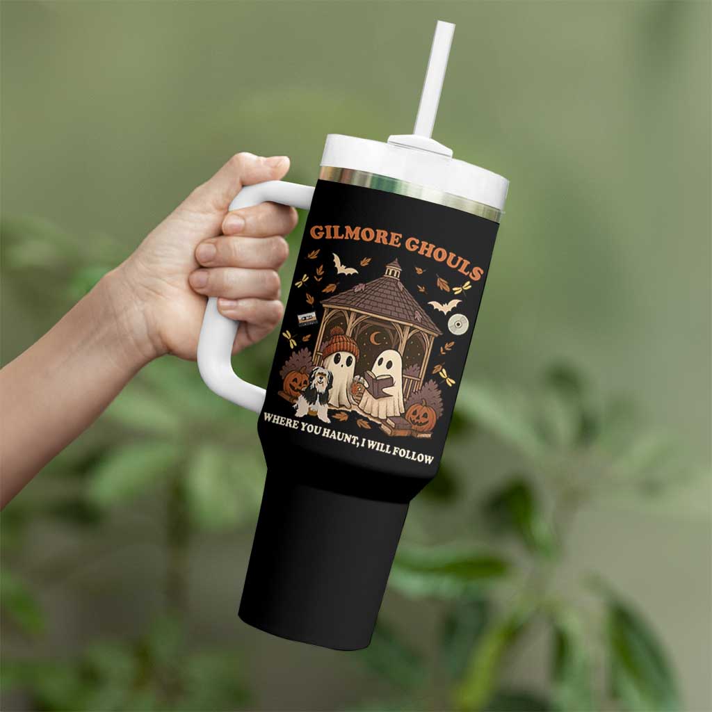 Gilmore Ghouls Halloween Tumbler With Handle Retro Book Lover Cute Ghost Fall Pumpkin - Wonder Print Shop