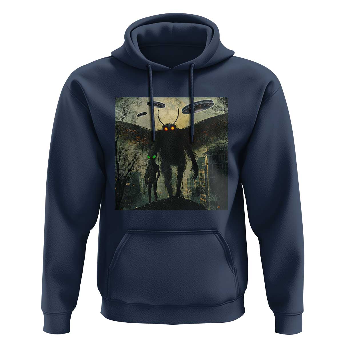 Mothman Aliens Hoodie Funny Cryptid Alien UFO - Wonder Print Shop
