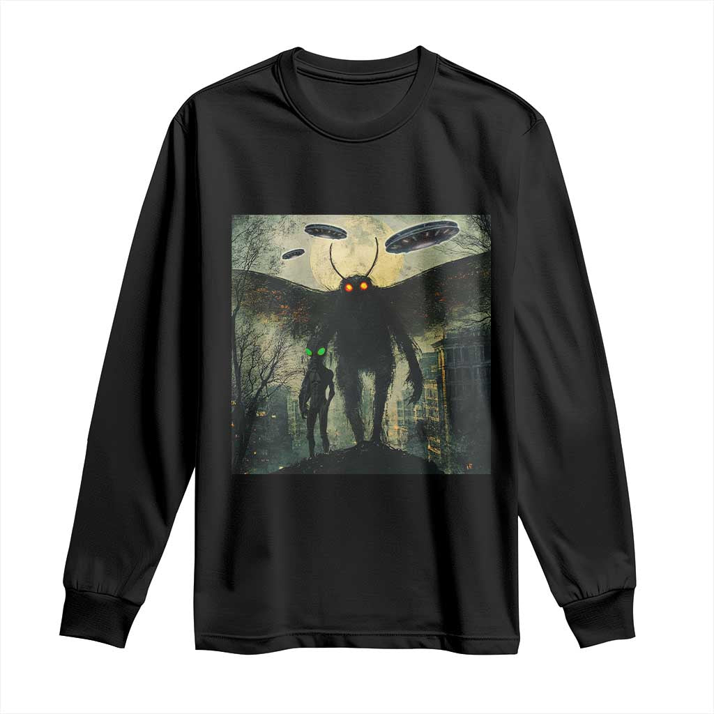 Mothman Aliens Long Sleeve Shirt Funny Cryptid Alien UFO - Wonder Print Shop