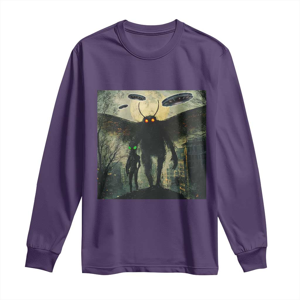 Mothman Aliens Long Sleeve Shirt Funny Cryptid Alien UFO - Wonder Print Shop
