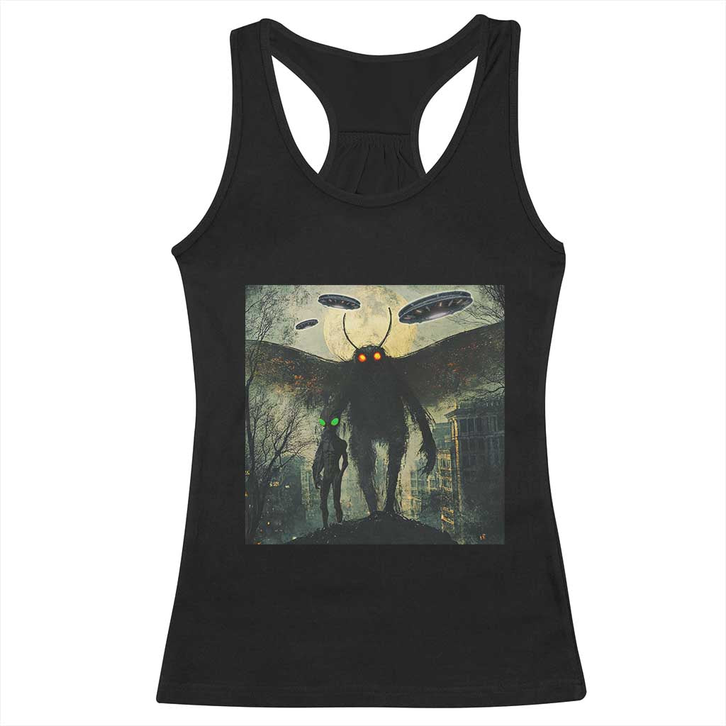 Mothman Aliens Racerback Tank Top Funny Cryptid Alien UFO - Wonder Print Shop