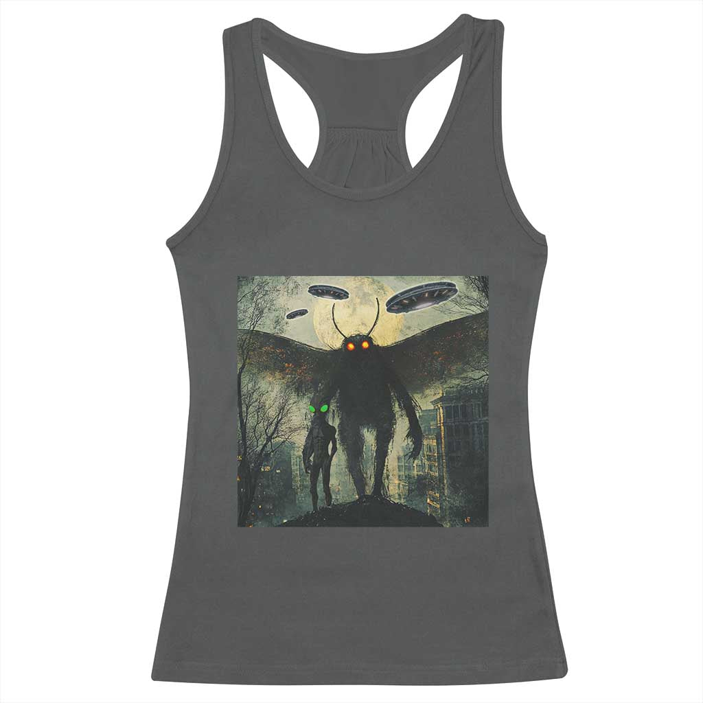 Mothman Aliens Racerback Tank Top Funny Cryptid Alien UFO - Wonder Print Shop