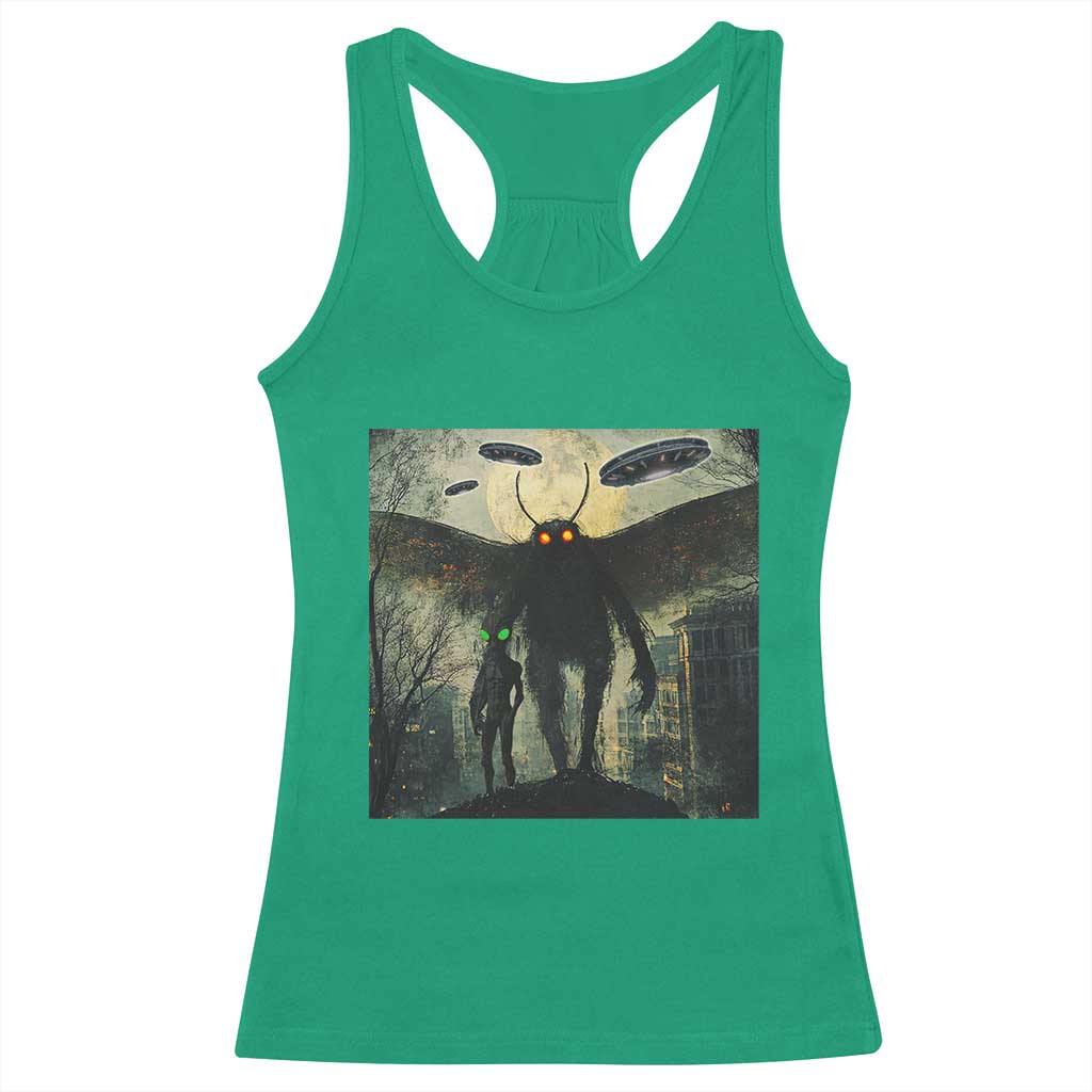 Mothman Aliens Racerback Tank Top Funny Cryptid Alien UFO - Wonder Print Shop