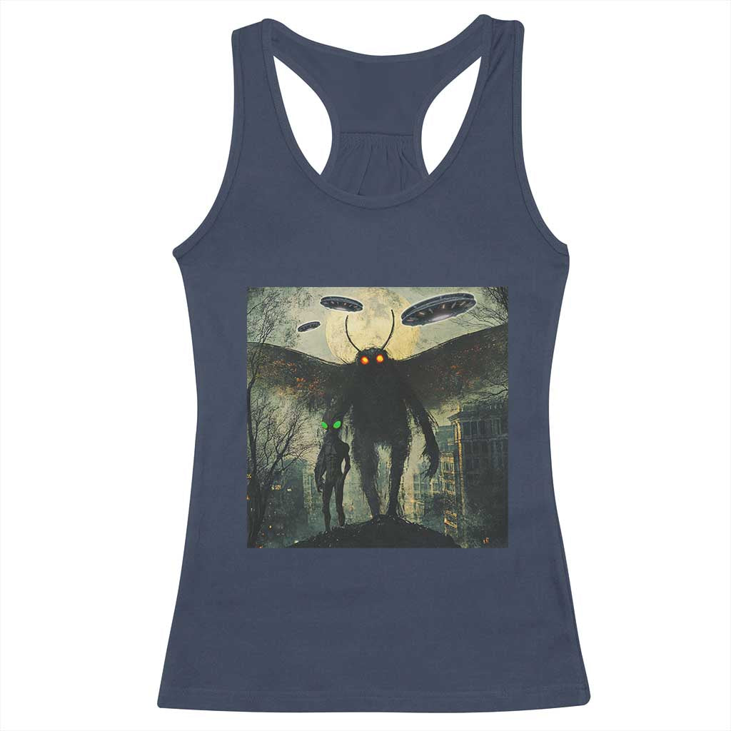 Mothman Aliens Racerback Tank Top Funny Cryptid Alien UFO - Wonder Print Shop