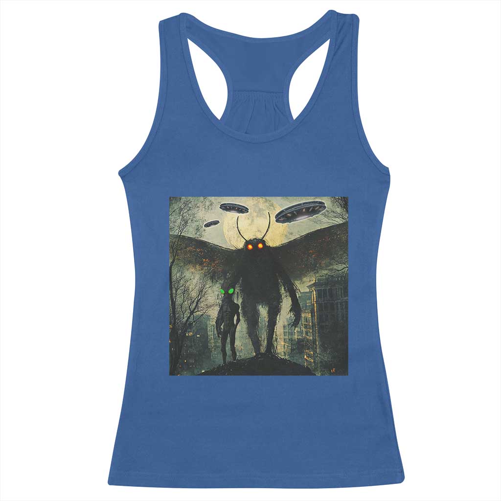 Mothman Aliens Racerback Tank Top Funny Cryptid Alien UFO - Wonder Print Shop
