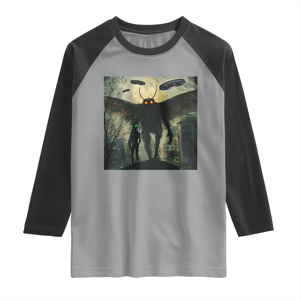 Mothman Aliens Raglan Shirt Funny Cryptid Alien UFO - Wonder Print Shop