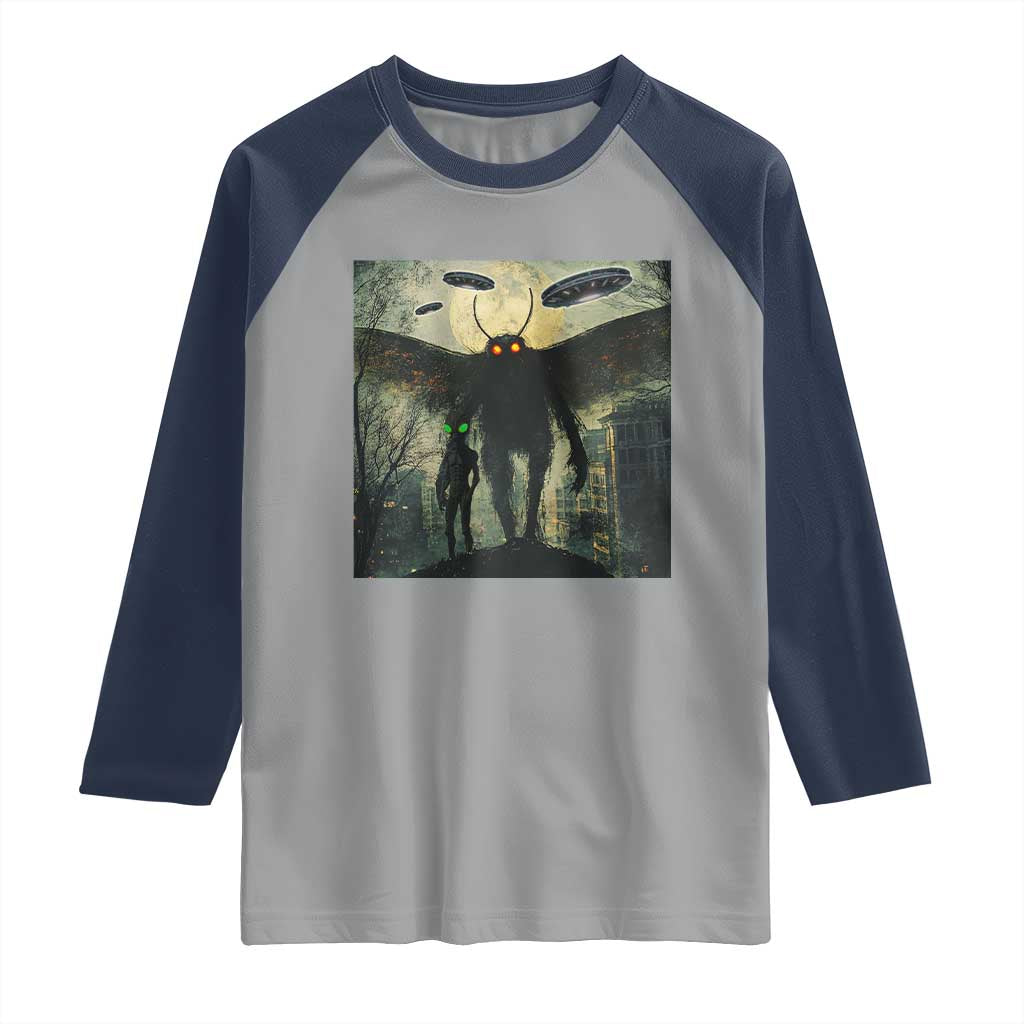 Mothman Aliens Raglan Shirt Funny Cryptid Alien UFO - Wonder Print Shop