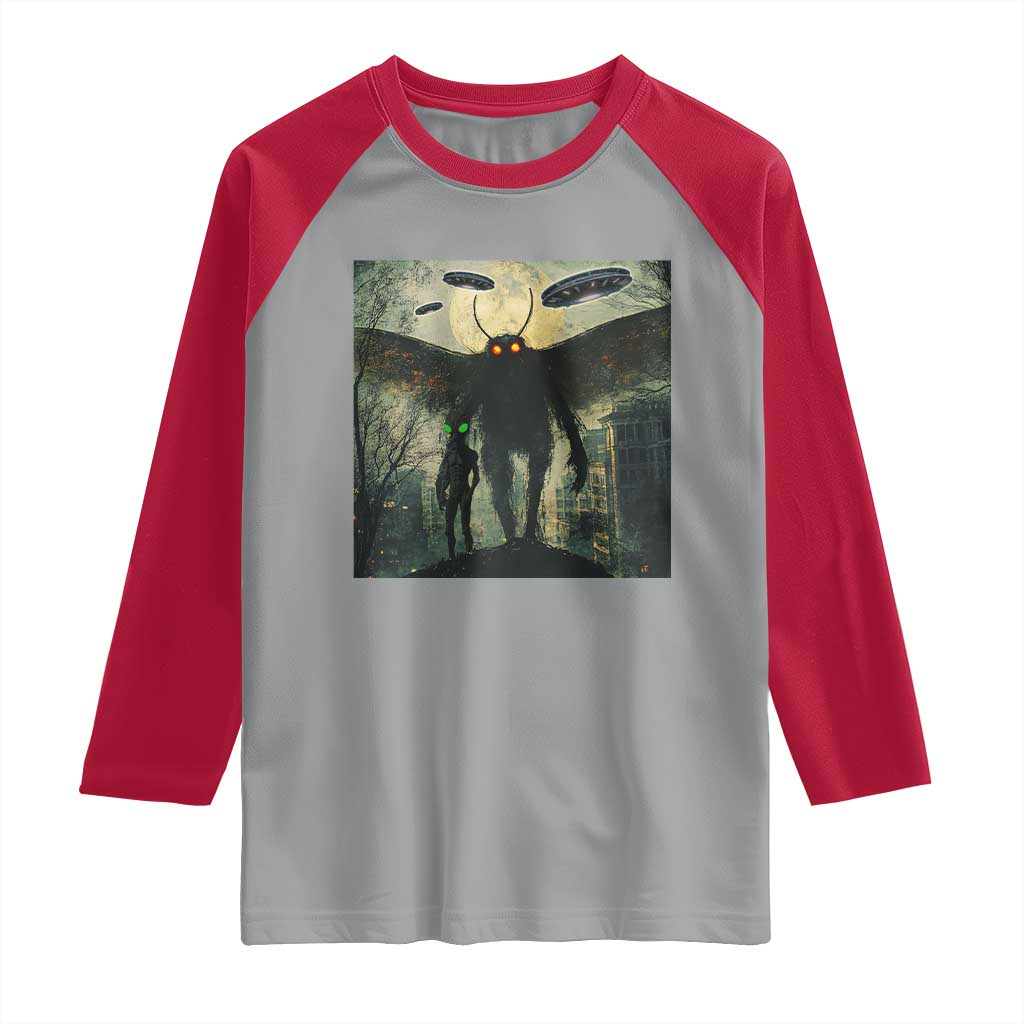 Mothman Aliens Raglan Shirt Funny Cryptid Alien UFO - Wonder Print Shop