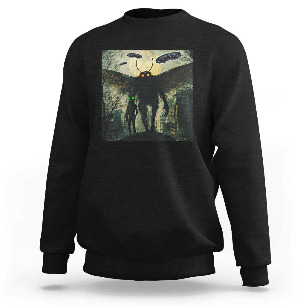 Mothman Aliens Sweatshirt Funny Cryptid Alien UFO - Wonder Print Shop