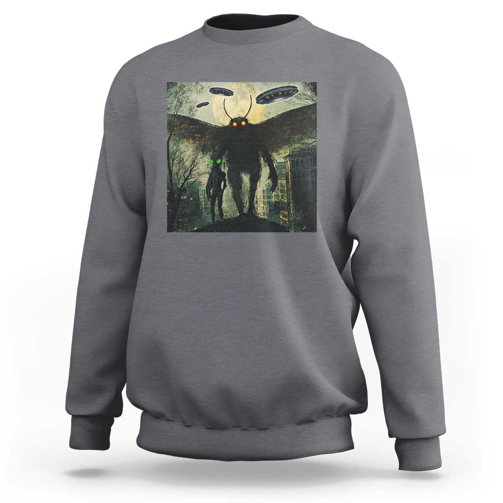 Mothman Aliens Sweatshirt Funny Cryptid Alien UFO - Wonder Print Shop