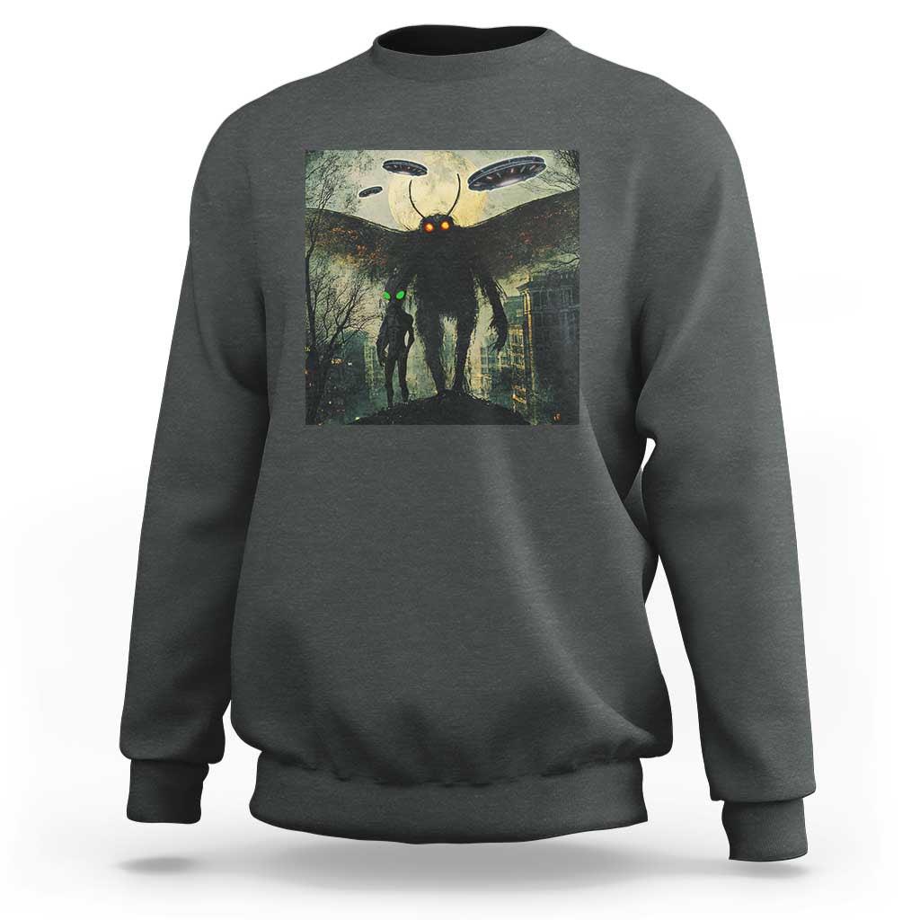 Mothman Aliens Sweatshirt Funny Cryptid Alien UFO - Wonder Print Shop
