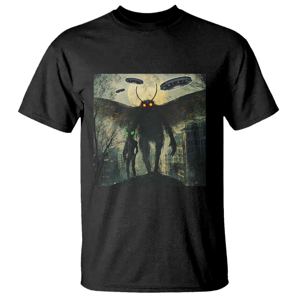 Mothman Aliens T Shirt Funny Cryptid Alien UFO - Wonder Print Shop
