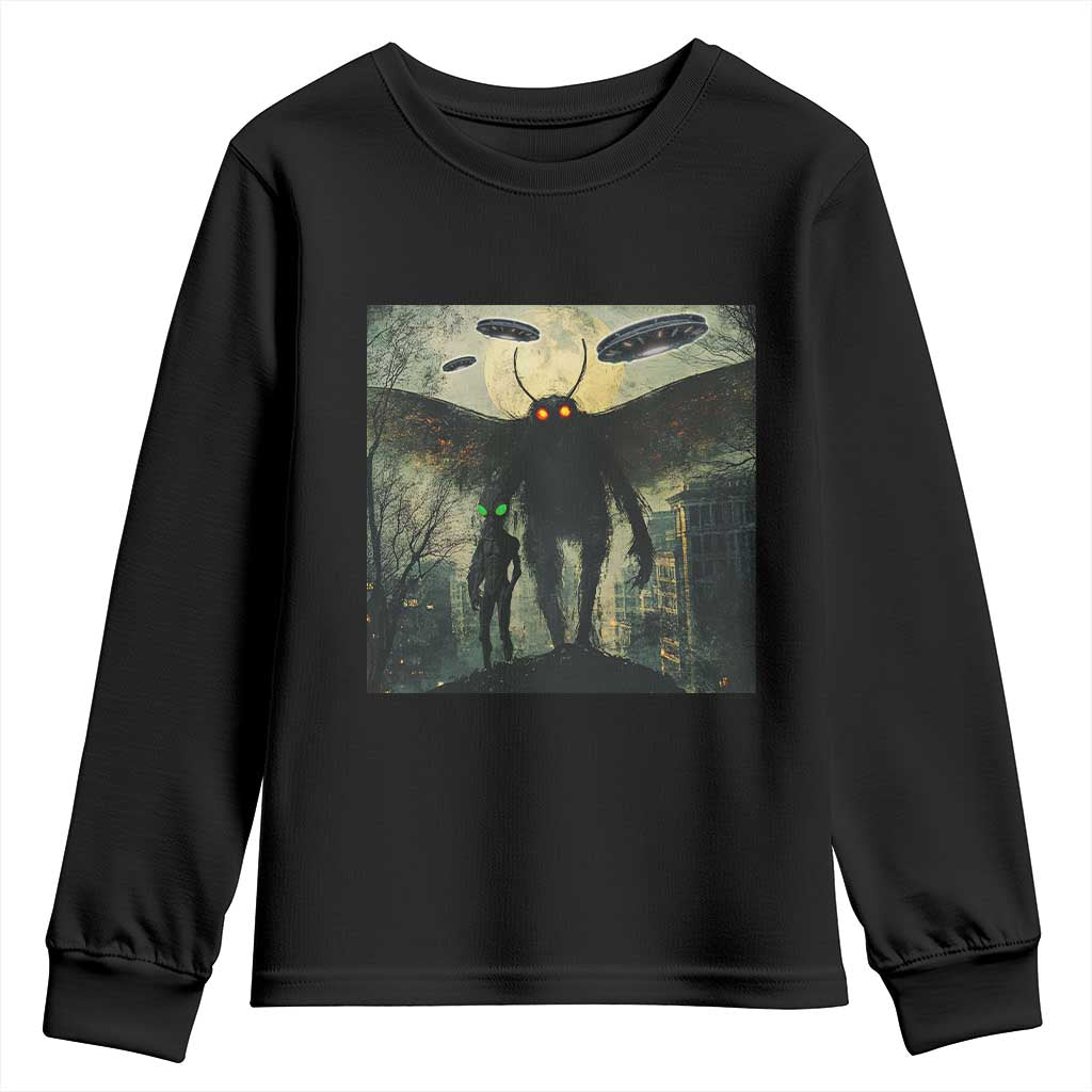 Mothman Aliens Youth Sweatshirt Funny Cryptid Alien UFO - Wonder Print Shop