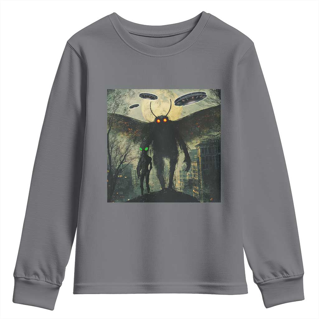 Mothman Aliens Youth Sweatshirt Funny Cryptid Alien UFO - Wonder Print Shop
