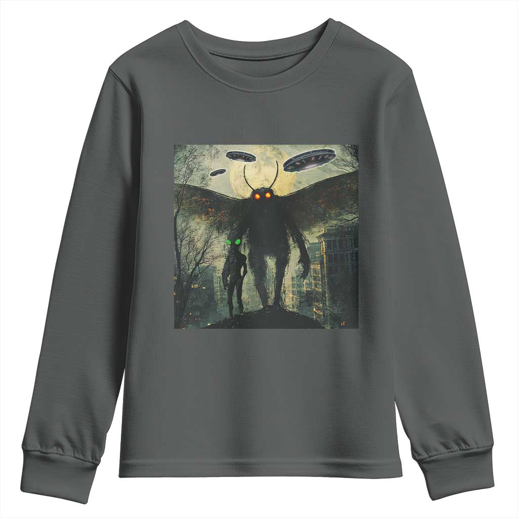 Mothman Aliens Youth Sweatshirt Funny Cryptid Alien UFO - Wonder Print Shop