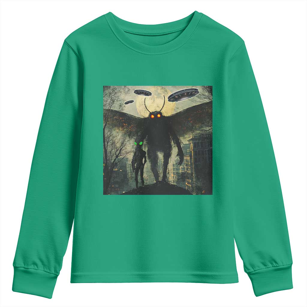 Mothman Aliens Youth Sweatshirt Funny Cryptid Alien UFO - Wonder Print Shop