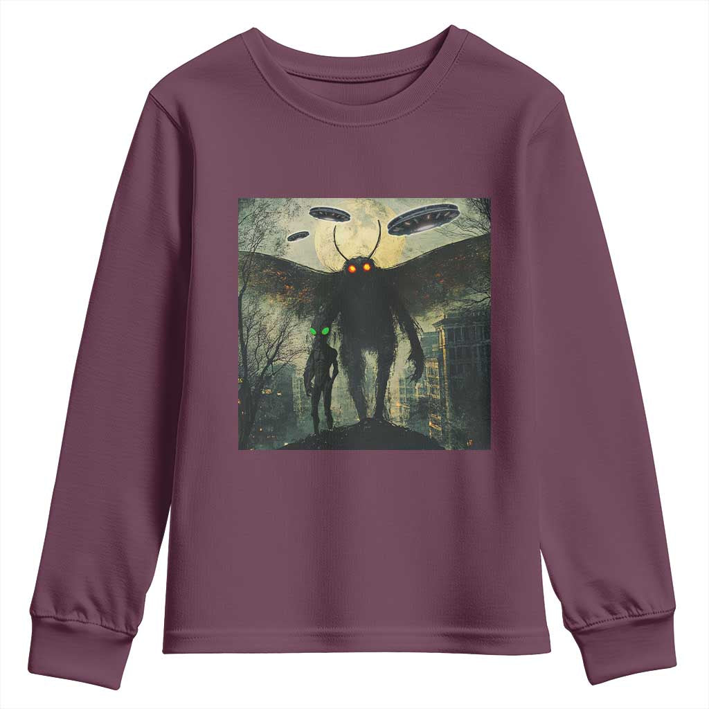Mothman Aliens Youth Sweatshirt Funny Cryptid Alien UFO - Wonder Print Shop