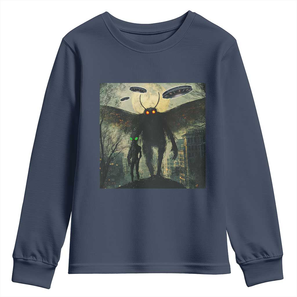 Mothman Aliens Youth Sweatshirt Funny Cryptid Alien UFO - Wonder Print Shop