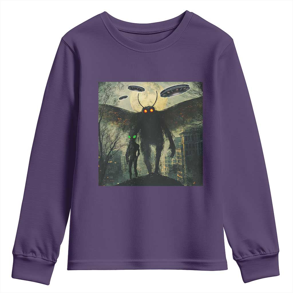 Mothman Aliens Youth Sweatshirt Funny Cryptid Alien UFO - Wonder Print Shop