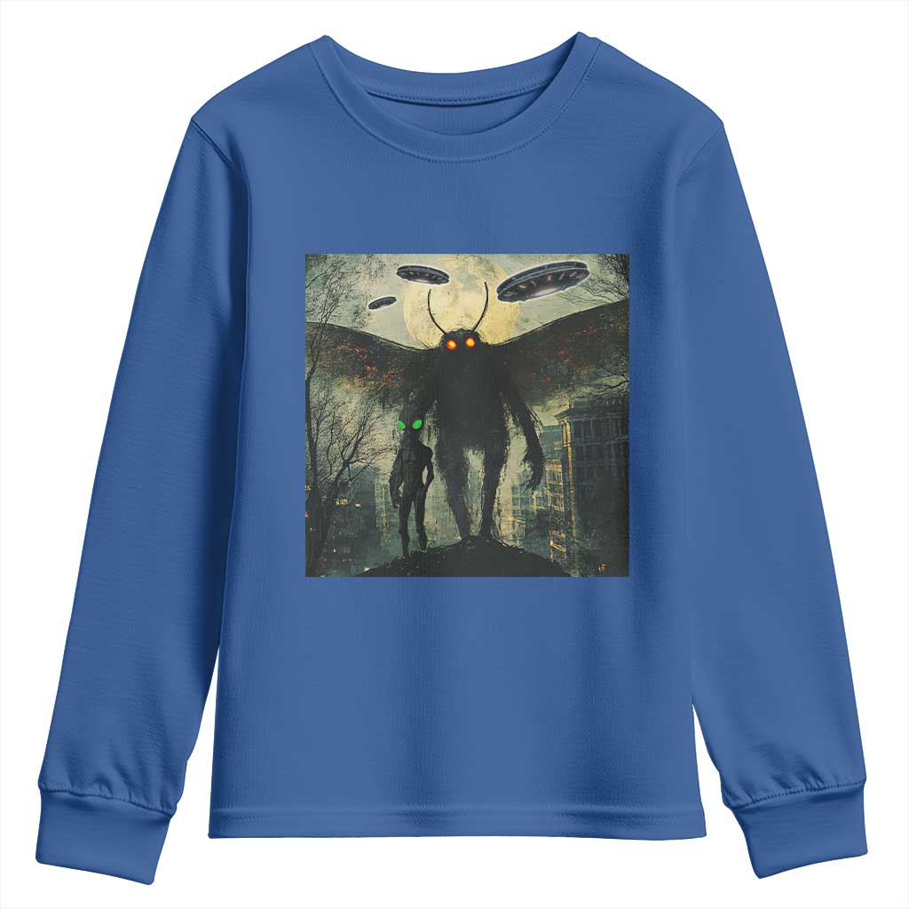Mothman Aliens Youth Sweatshirt Funny Cryptid Alien UFO - Wonder Print Shop