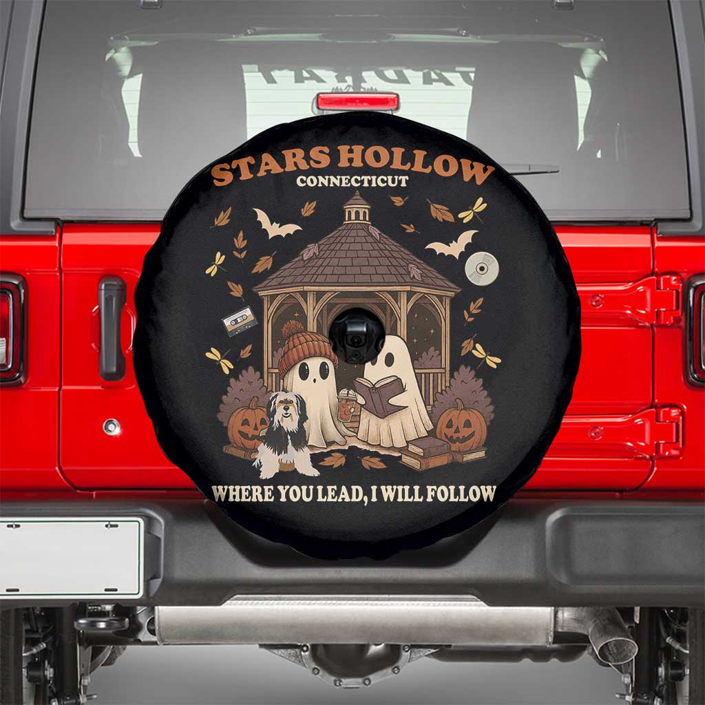 Halloween Stars Hollow Spare Tire Cover Retro Book Lover Cute Ghost Fall Pumpkin - Wonder Print Shop