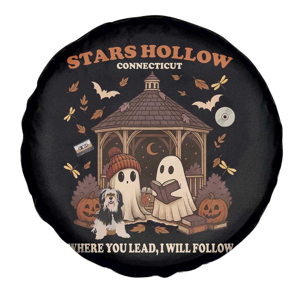 Halloween Stars Hollow Spare Tire Cover Retro Book Lover Cute Ghost Fall Pumpkin - Wonder Print Shop