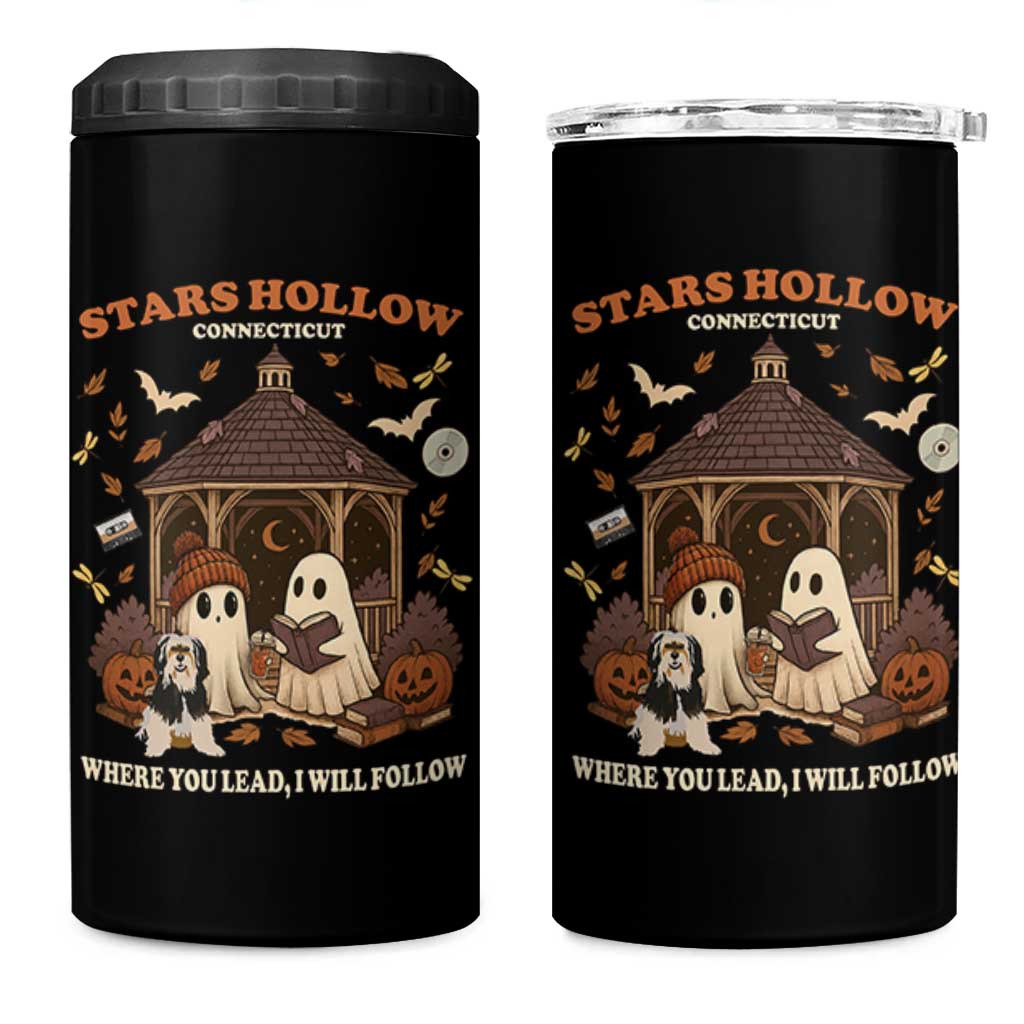 Halloween Stars Hollow 4 in 1 Can Cooler Tumbler Retro Book Lover Cute Ghost Fall Pumpkin - Wonder Print Shop
