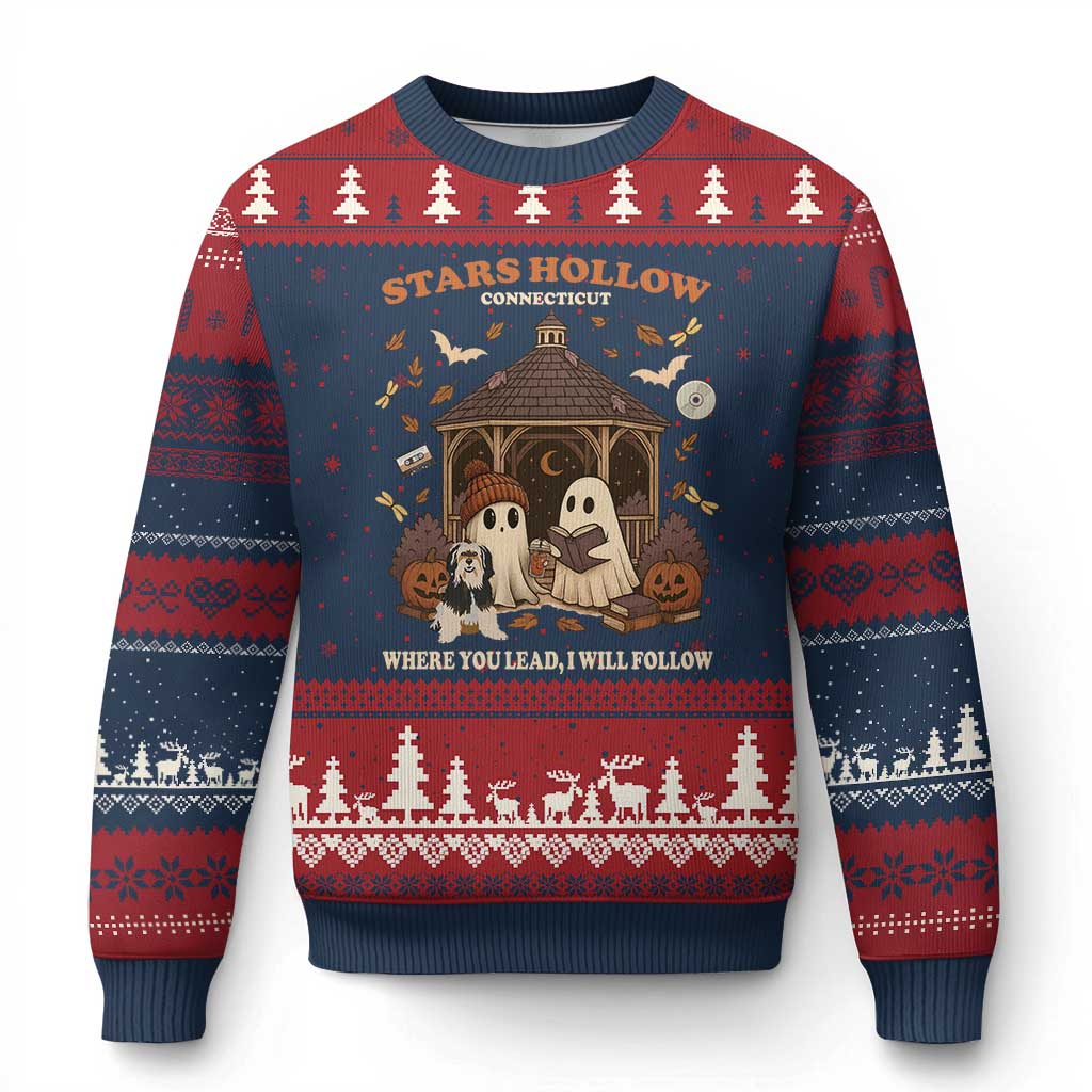 Halloween Stars Hollow Ugly Christmas Sweater Retro Book Lover Cute Ghost Fall Pumpkin - Wonder Print Shop