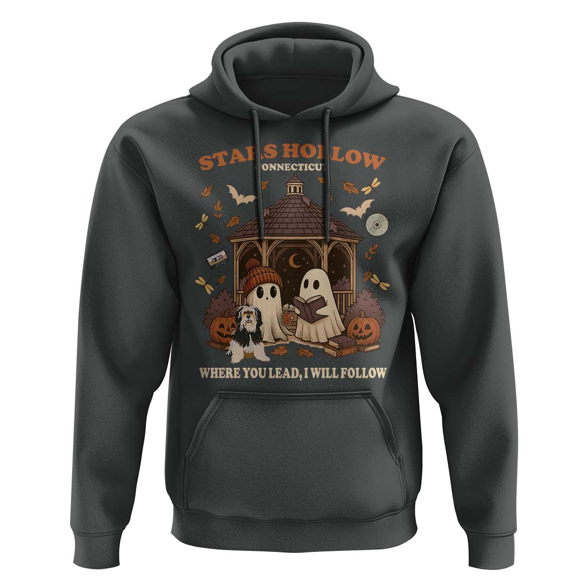 Halloween Stars Hollow Hoodie Retro Book Lover Cute Ghost Fall Pumpkin - Wonder Print Shop