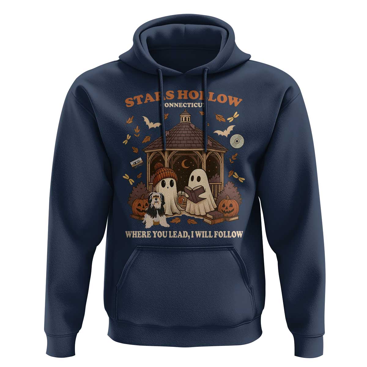 Halloween Stars Hollow Hoodie Retro Book Lover Cute Ghost Fall Pumpkin - Wonder Print Shop