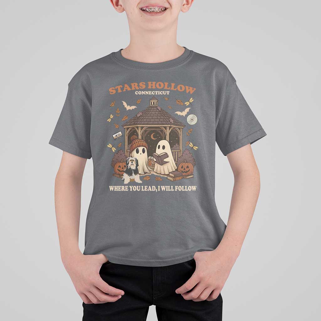 Halloween Stars Hollow T Shirt For Kid Retro Book Lover Cute Ghost Fall Pumpkin - Wonder Print Shop