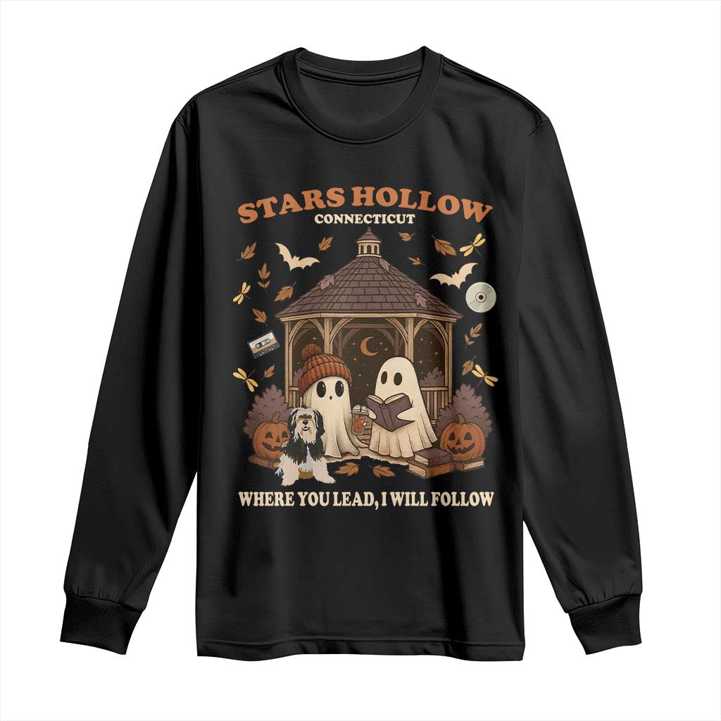 Halloween Stars Hollow Long Sleeve Shirt Retro Book Lover Cute Ghost Fall Pumpkin - Wonder Print Shop