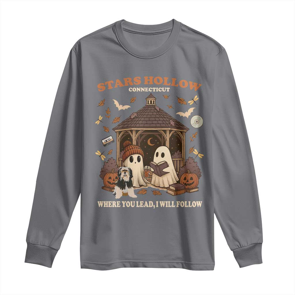 Halloween Stars Hollow Long Sleeve Shirt Retro Book Lover Cute Ghost Fall Pumpkin - Wonder Print Shop