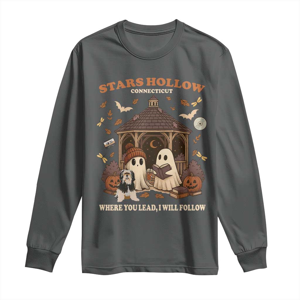 Halloween Stars Hollow Long Sleeve Shirt Retro Book Lover Cute Ghost Fall Pumpkin - Wonder Print Shop