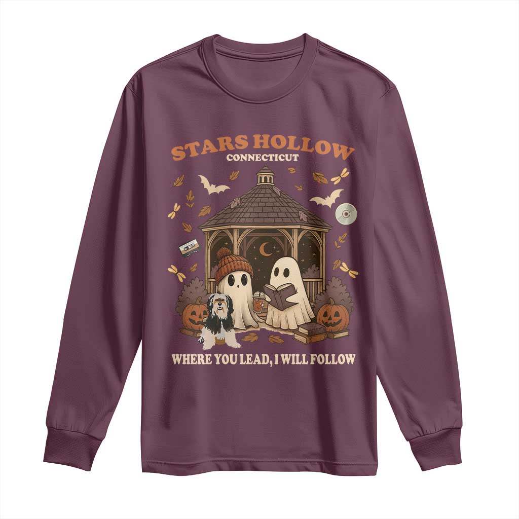 Halloween Stars Hollow Long Sleeve Shirt Retro Book Lover Cute Ghost Fall Pumpkin - Wonder Print Shop