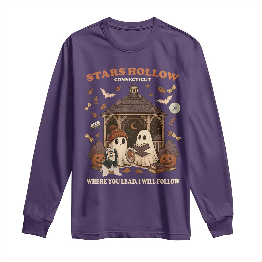 Halloween Stars Hollow Long Sleeve Shirt Retro Book Lover Cute Ghost Fall Pumpkin - Wonder Print Shop