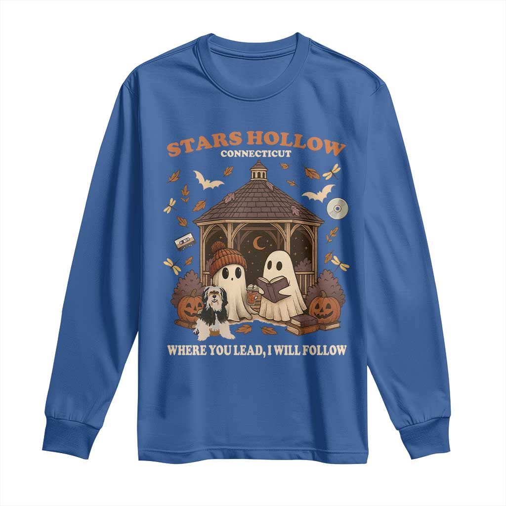 Halloween Stars Hollow Long Sleeve Shirt Retro Book Lover Cute Ghost Fall Pumpkin - Wonder Print Shop