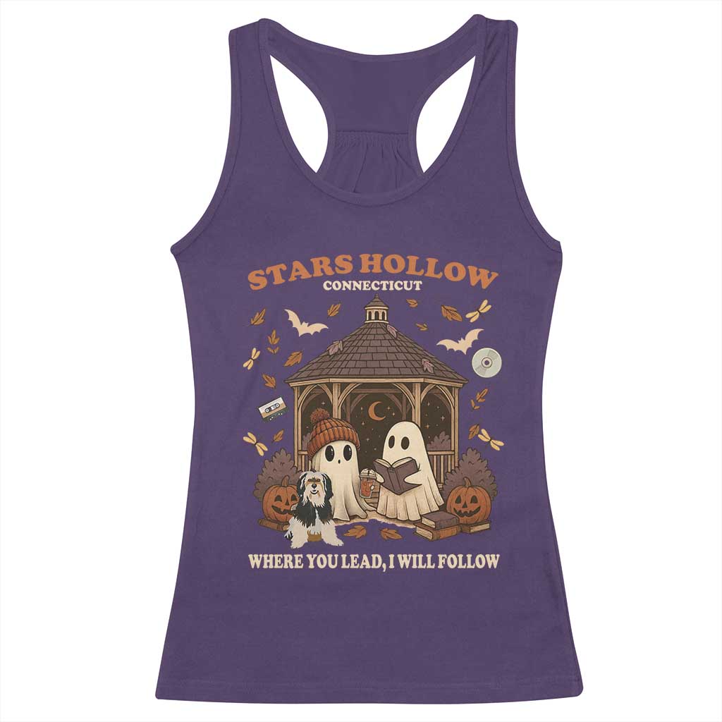 Halloween Stars Hollow Racerback Tank Top Retro Book Lover Cute Ghost Fall Pumpkin - Wonder Print Shop